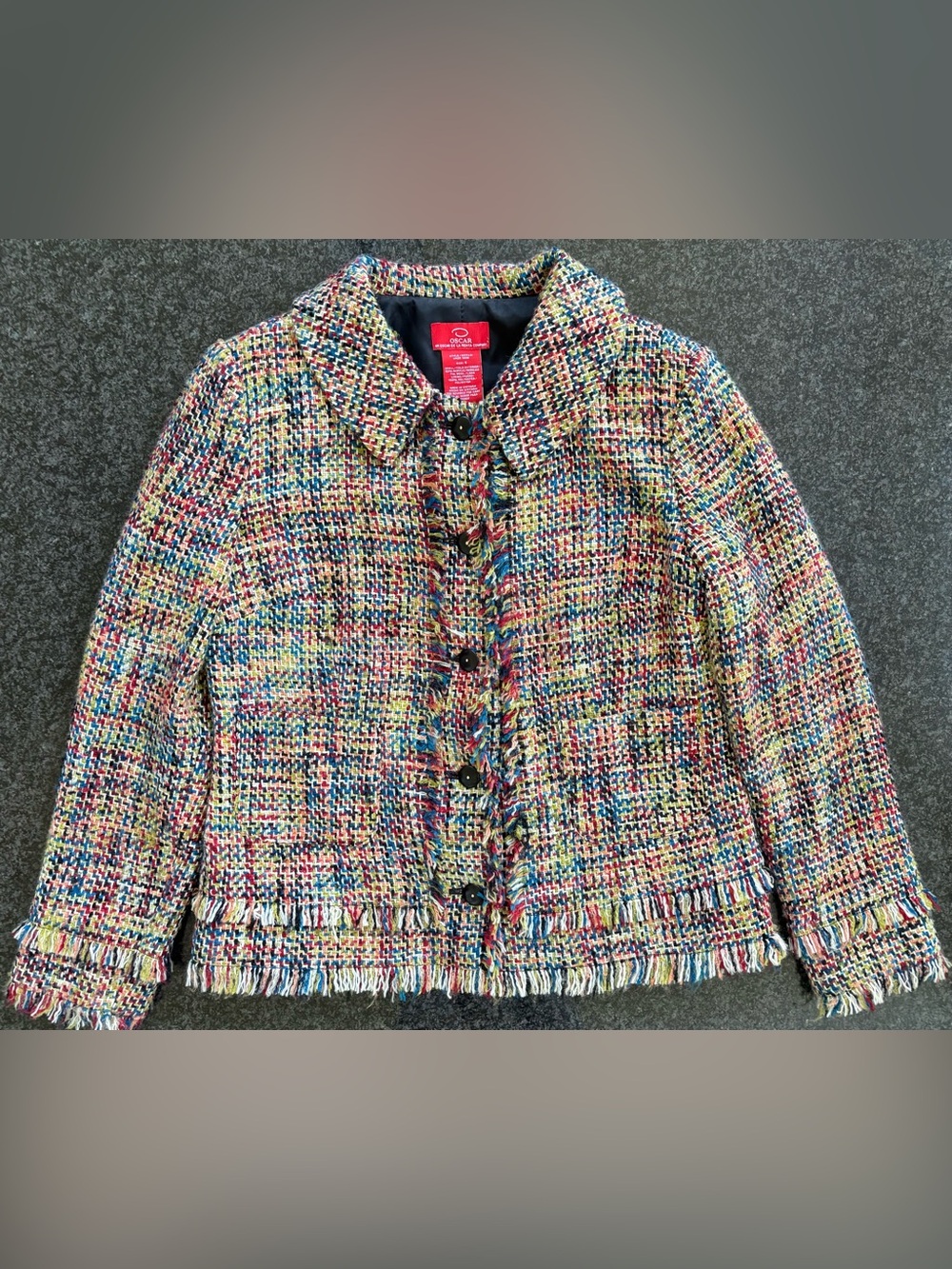 Oscar de la Renta Multicolor Tweed Fringe Jacket
